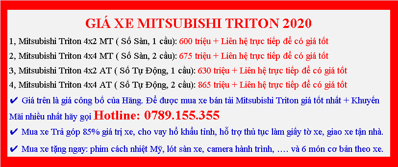 giá xe bán tải mitsubishi triton 2020